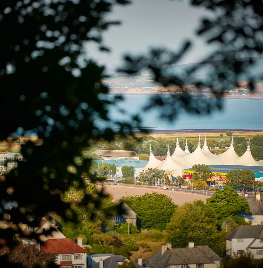 An overview of Butlins Minehead with the ocean in the background