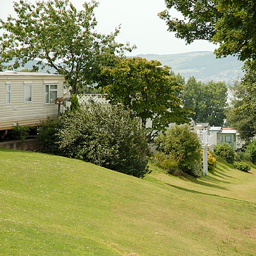 A view of a holiday home with woodland behind