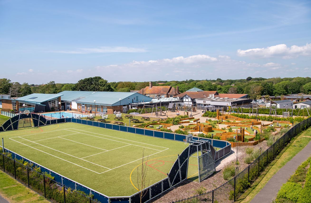 Hoburne Naish multi sport pitch and swimming pool for dog friendly holidays in Hampshire