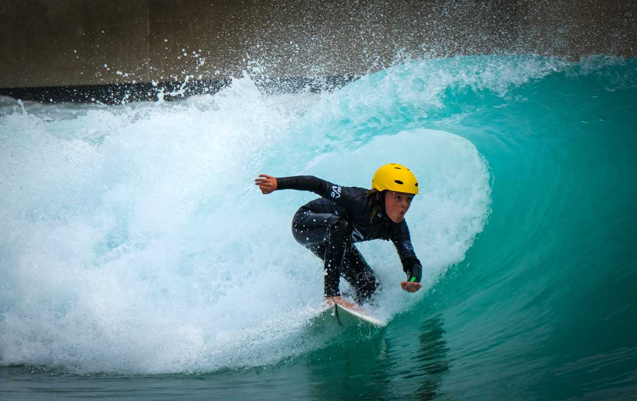 A Person Riding a Wave at The Wave in Bristol