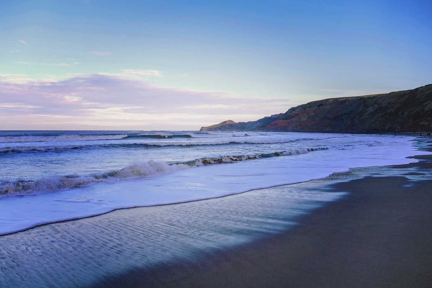Waves at Saltburn as Daylight Fades