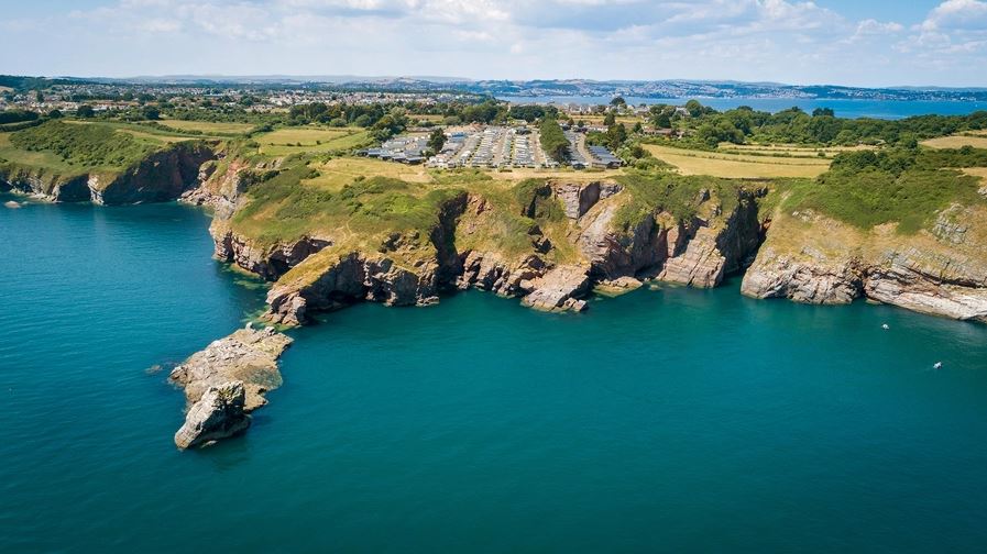 A View of Landscove Holiday Park in Brixham on top of Cliffs from the Air