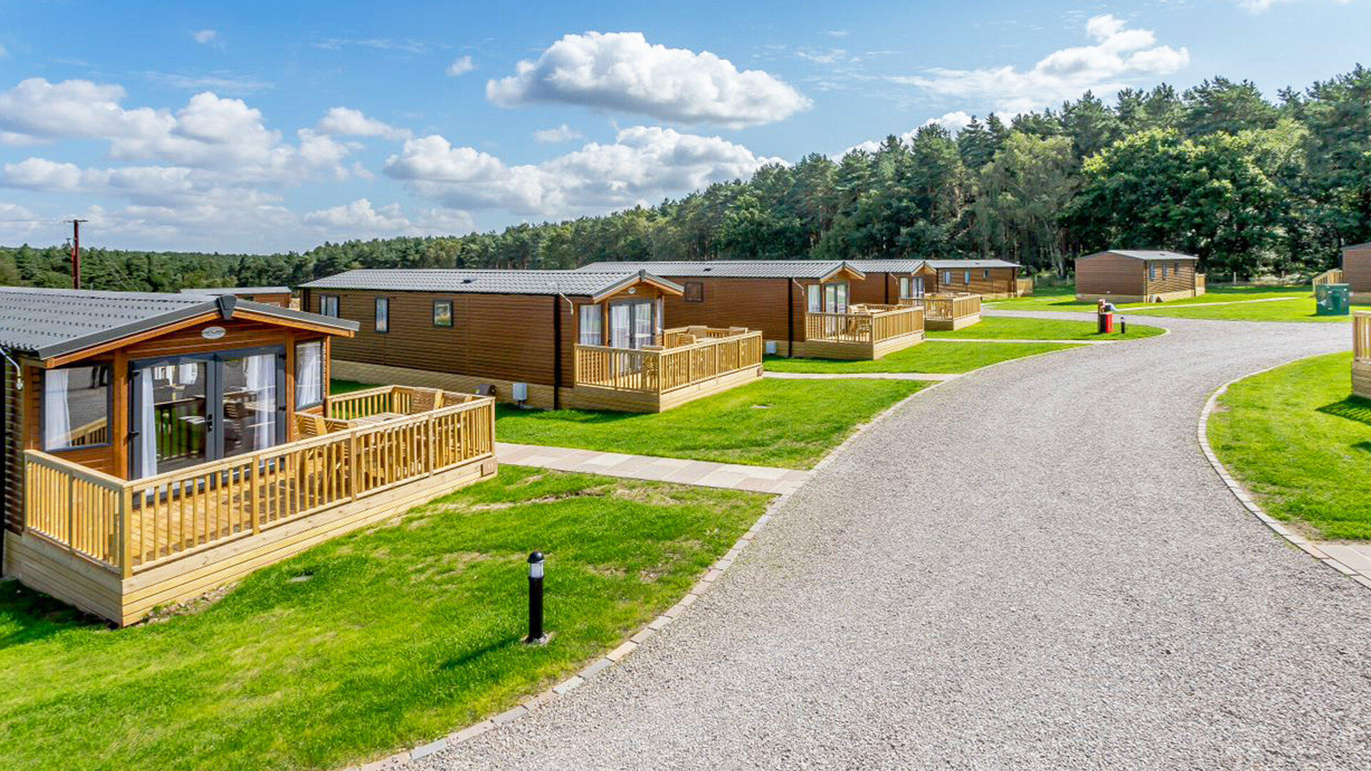 A Row of Holiday Lodges Surrounded by Forsets