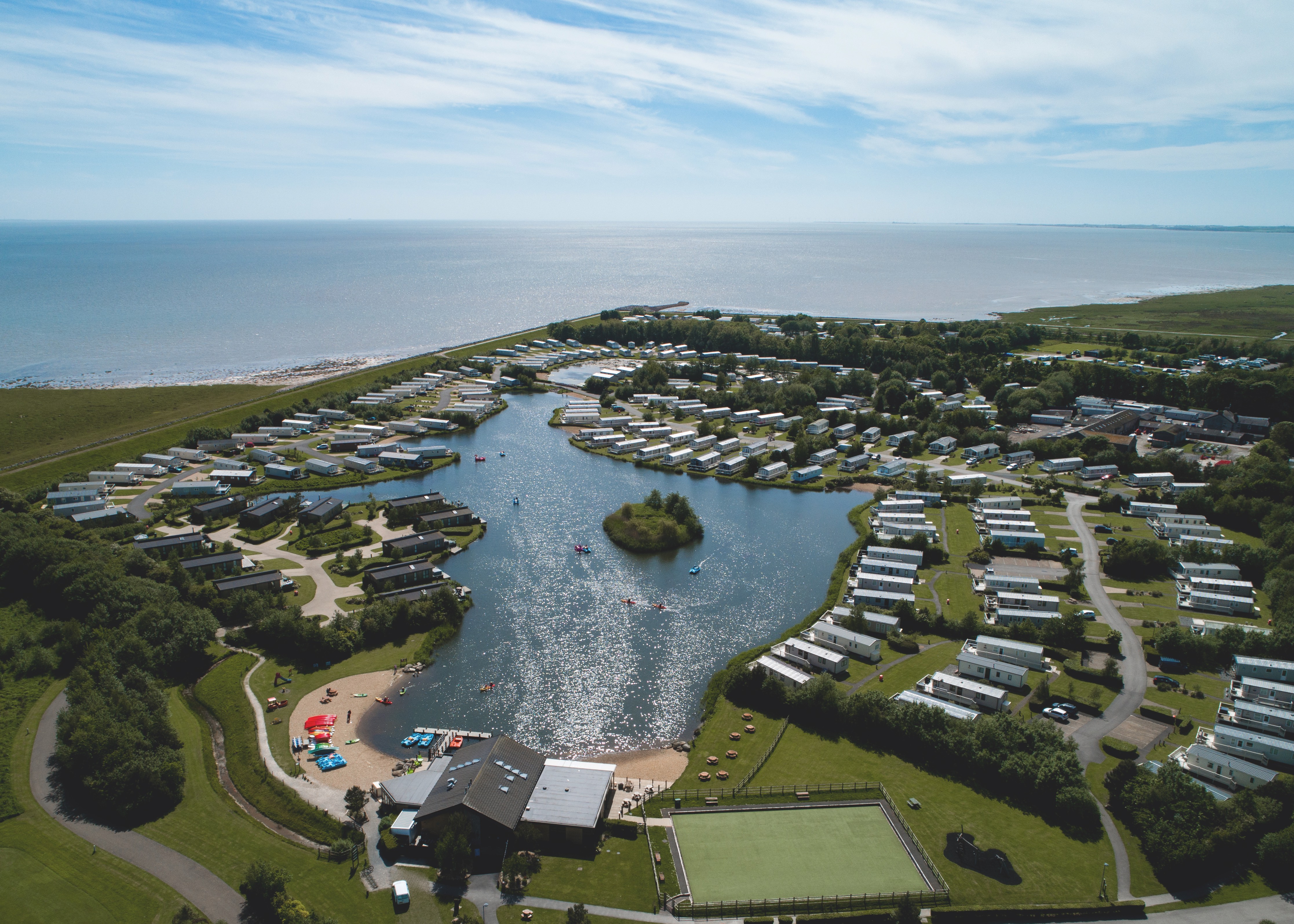 Lakeland Leisure Park Surrounded by Green Fields and the Ocean