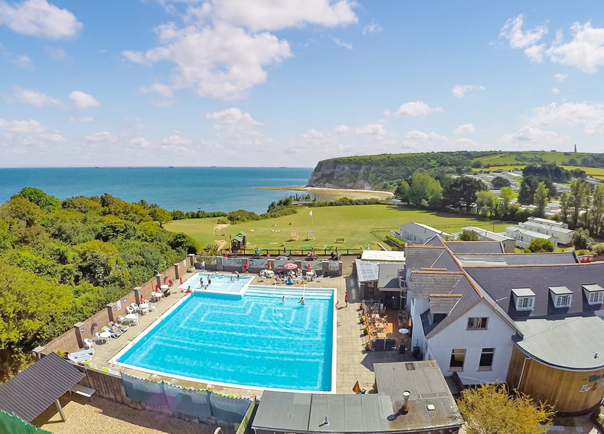 in the pool on holiday at Whitecliff Bay Holiday Park
