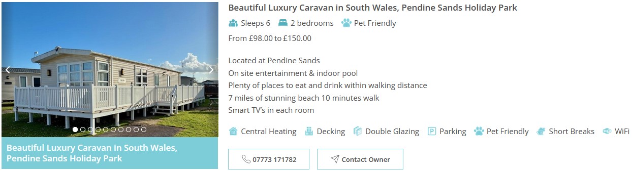 example of a private caravan for hire