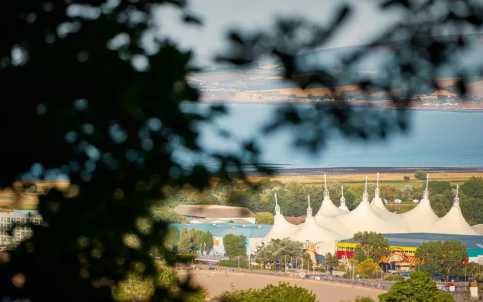 An overview of Butlins Minehead with the ocean in the background