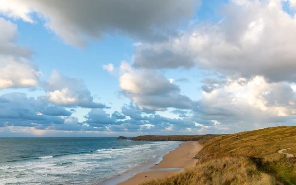 A view of the sand dunes at Perran Sands, Perranporth