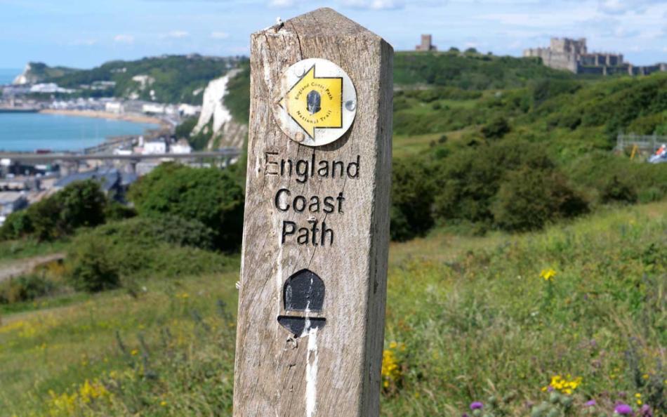 A View of a Coastal Path Sign in Dover for Walking Holidays in Kent