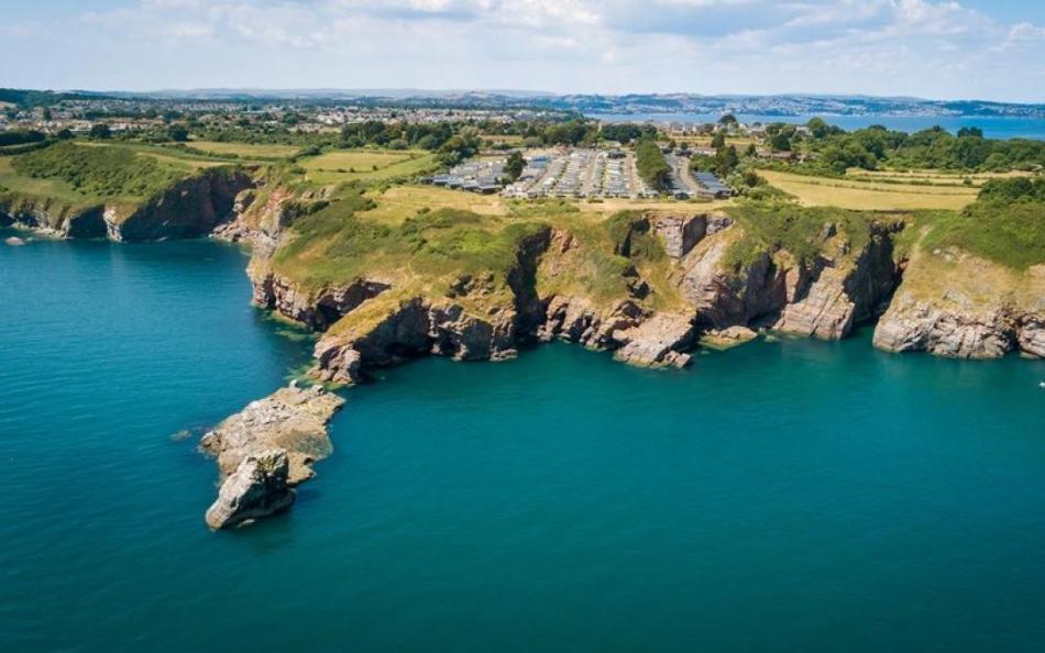 A View of Landscove Holiday Park in Brixham on top of Cliffs from the Air