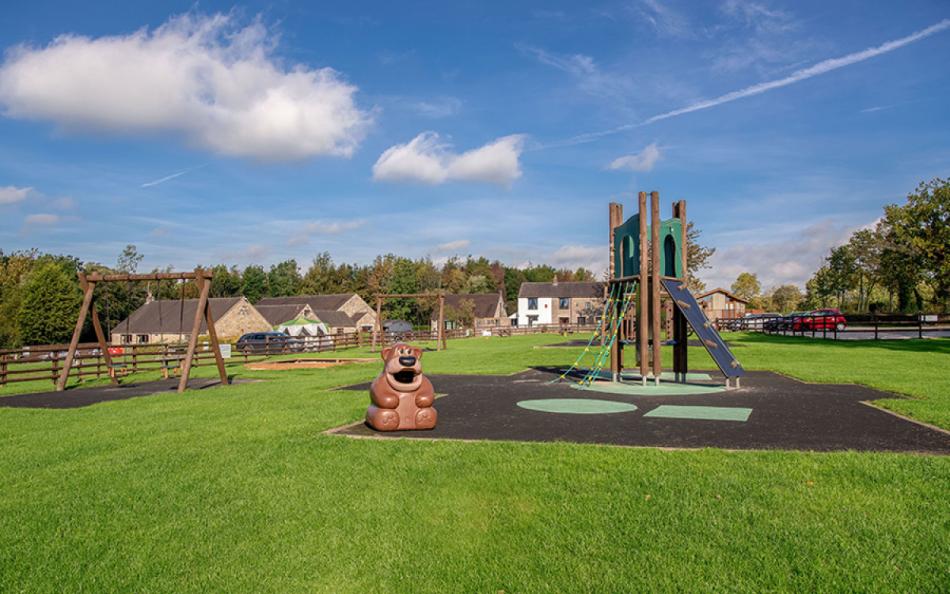 A Adventure Playground and Buildings in the Background