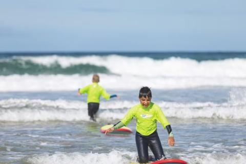 learning to surf at Perran Sands holiday park