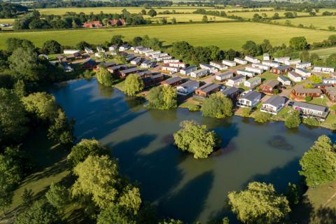 overview of the caravans, lodge, touring pitches and glamping pods in Suffolk at Carlton Meres Holiday Park