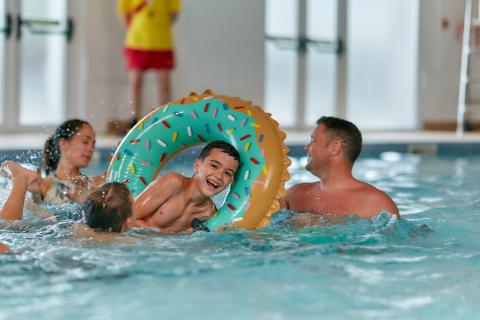 having fun in the pool at the caravan park in Wales