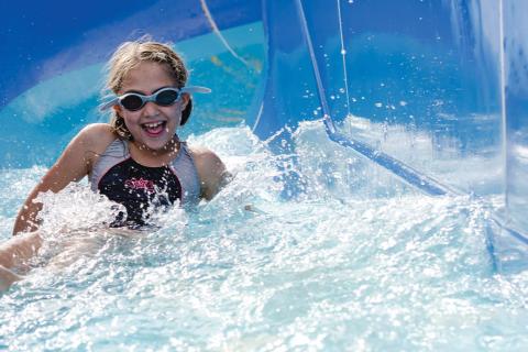 going down the flumes at California Cliffs Holiday Park
