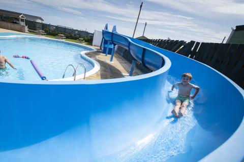 going down the water slides at Barmston Beach Holiday Park