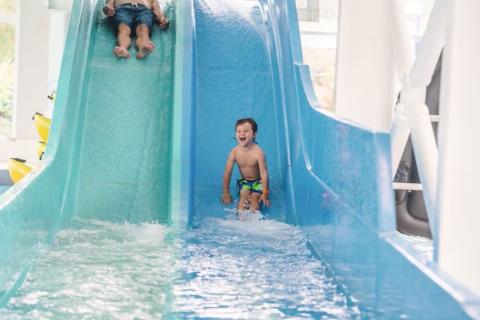 going down the water slides at Seton Sands Holiday Park