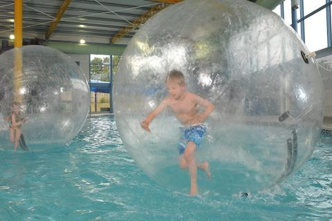 water walker zorbs in the swimming pool