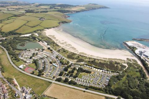 Par Sands Coastal Holiday Park looking down from the air