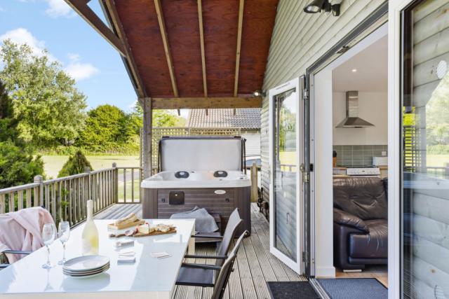 outdoor seating in a luxury lodge at redlake farm, somerton