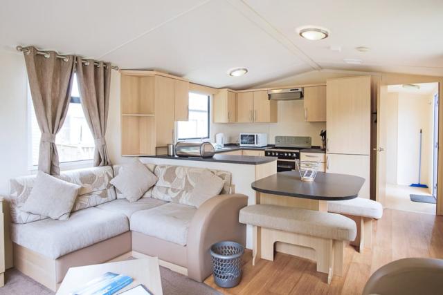 modern caravan interior at parc farm holiday park in denbighshire