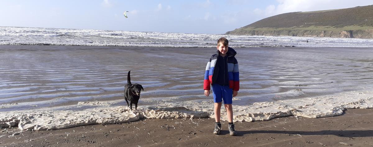 Saunton beach with Luna the dog in the winter