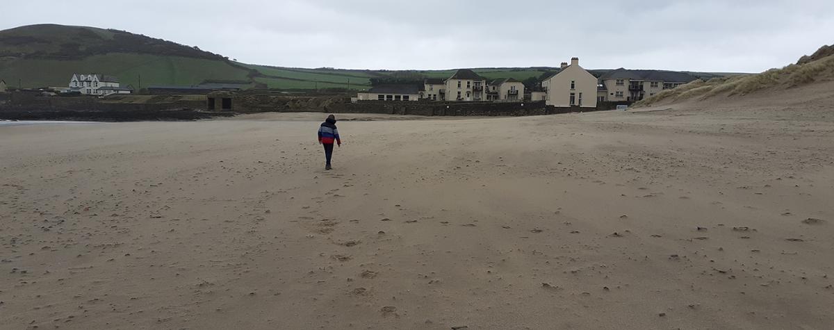 walking on Croyde beach in the winter