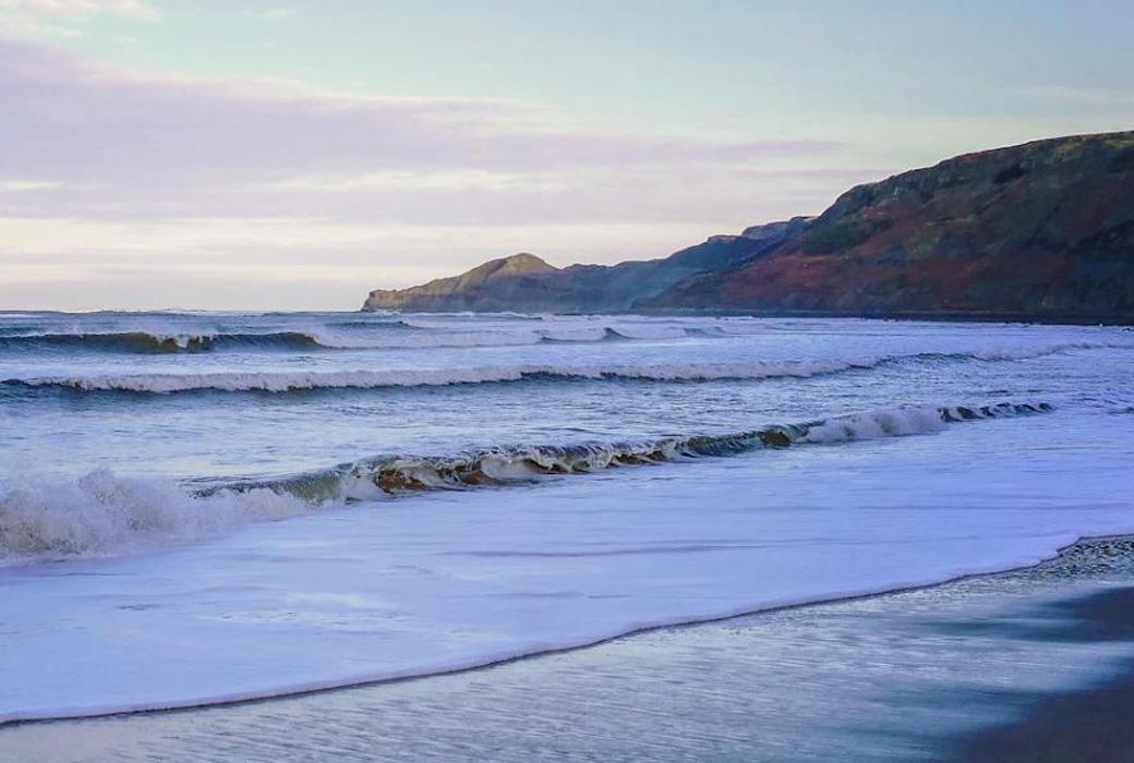 Waves on a Yorkshire Beach and Coastal Cliffs