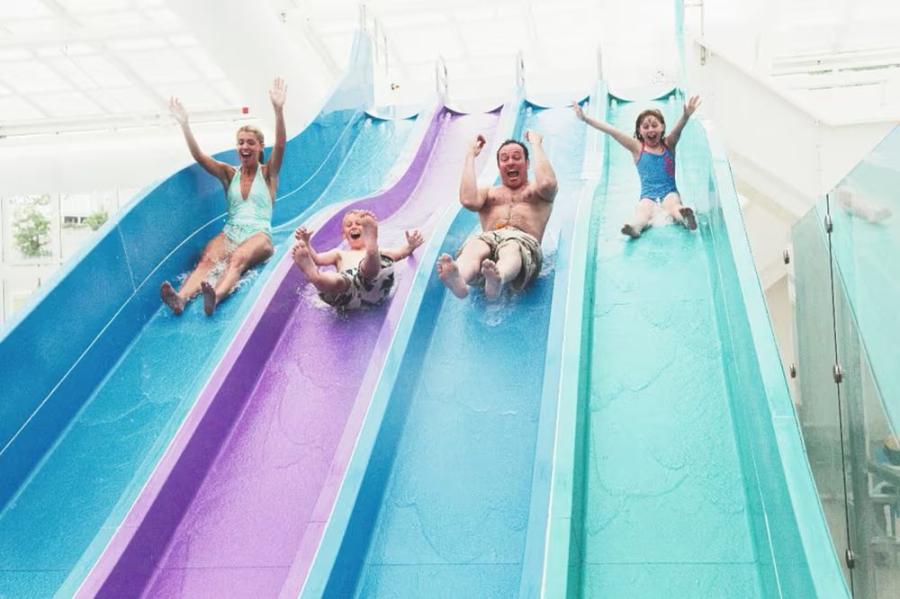 Exmouth caravan parks water slide lanes at the pool at Devon Cliffs