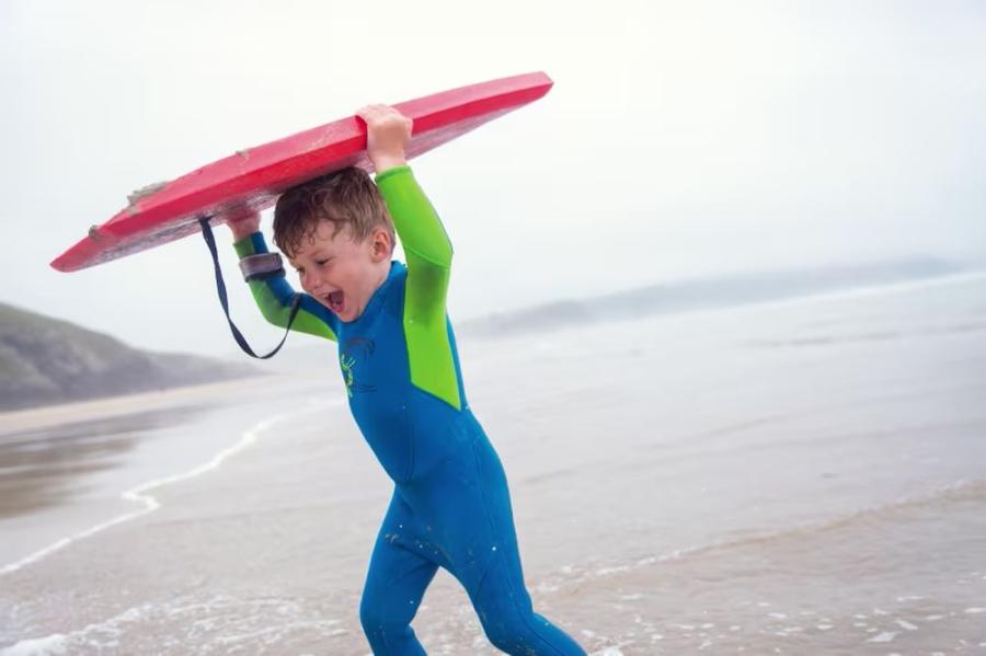 boogie boarding at Perran Sands
