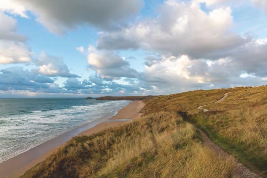 looking along Perranporth beach