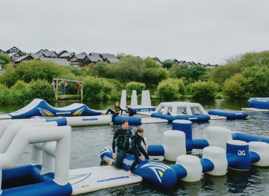 aquapark with inflatables at Retallack Resort