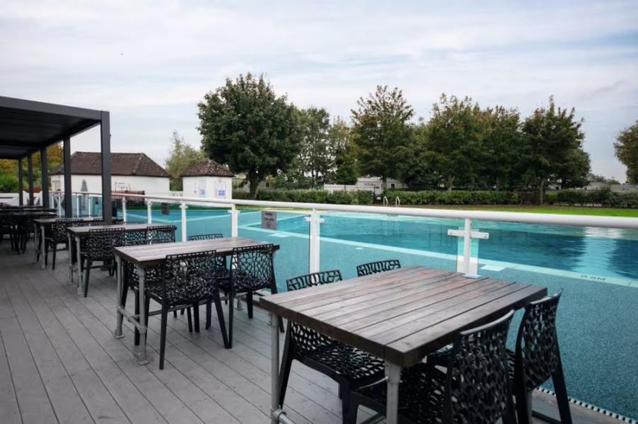 outdoor pool at night at Rockley Park Holiday Park
