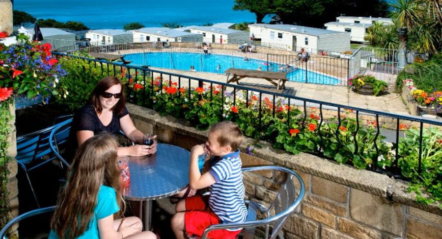 Sandaway Beach Holiday Park in Combe Martin outdoor pool with sea views
