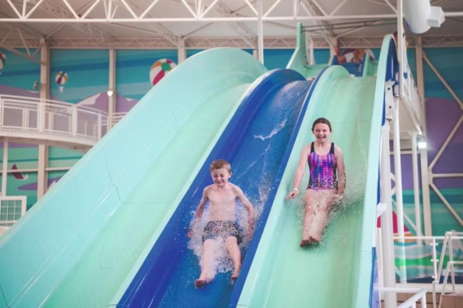 going down the slides at Craig Tara Holiday Park