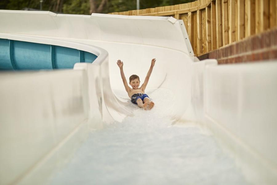 on the water slides at Lower Hyde Holiday Park
