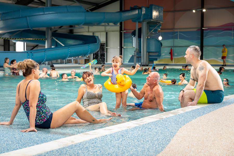 in the indoor pool at Broadland Sands Holiday Park in Lowestoft, Suffolk
