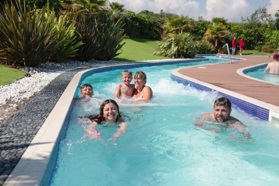 enjoying fun in the lazy river on the Yorkhire holiday parks