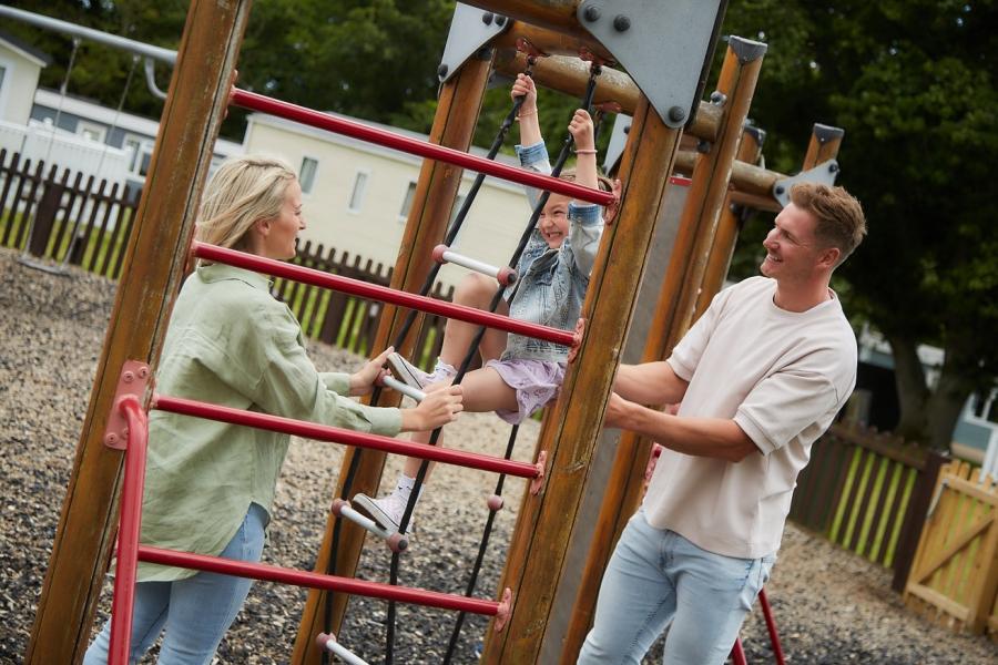 on the climbing ropes at Nodes Point Holiday Park