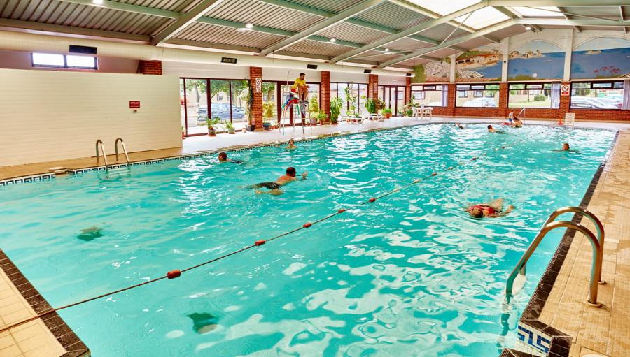 the indoor pool with swimming lanes at St Margaret’s Bay Holiday Park
