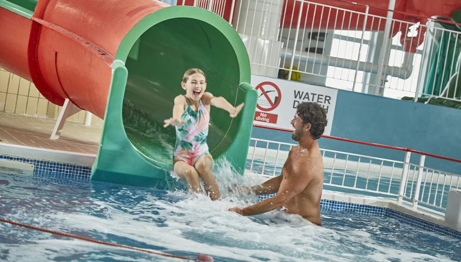 going down the water slides at Thorness Bay Holiday Park