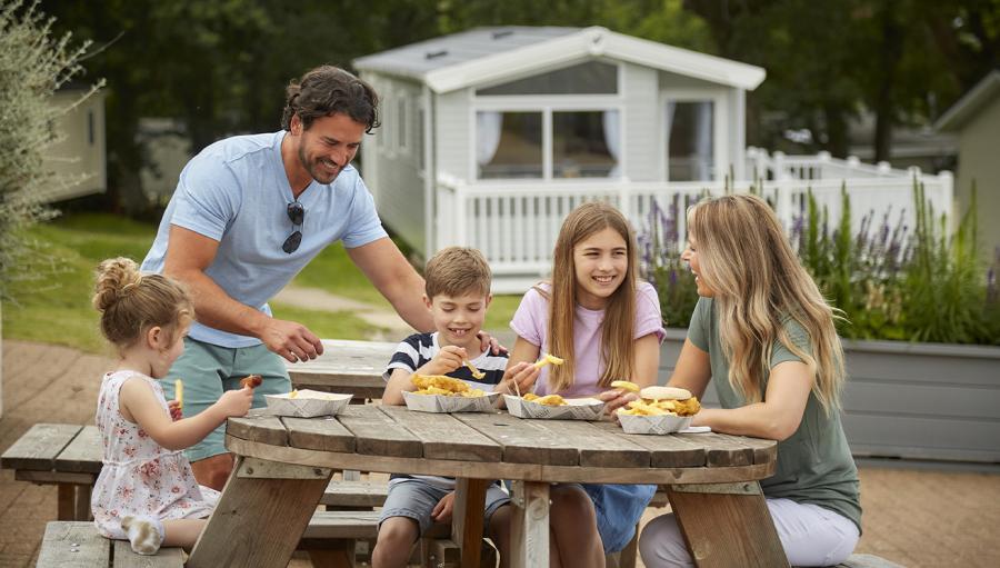 eating outside your caravan on holiday at Thorness Bay Holiday Park