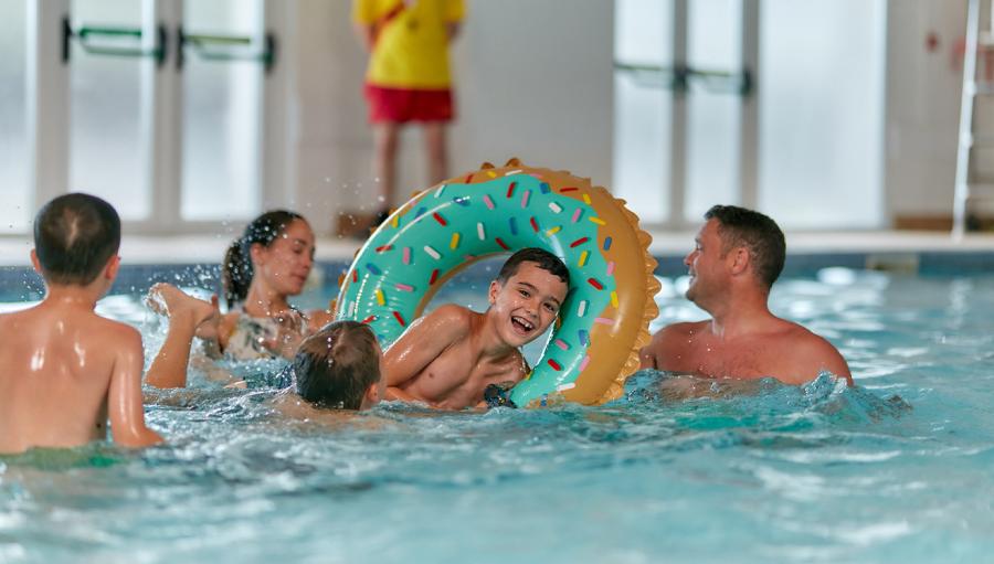 having fun in the pool at the caravan park in Wales