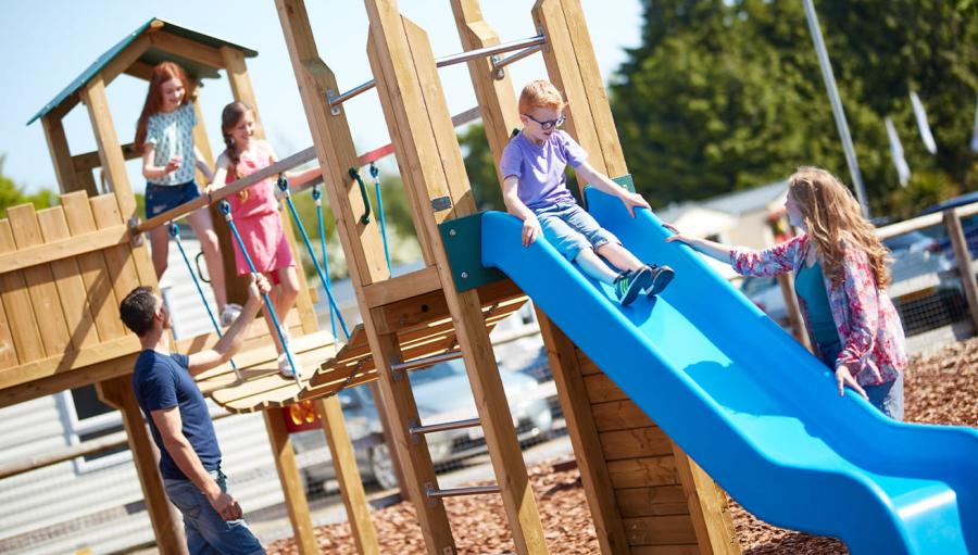 going down the slides on holiday