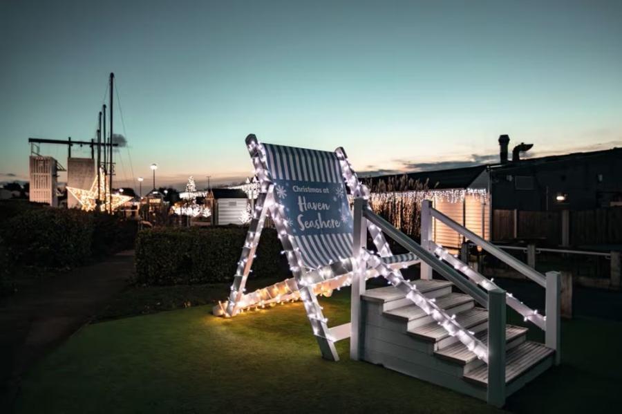 the big deck chair at night at Seashore Holiday Park