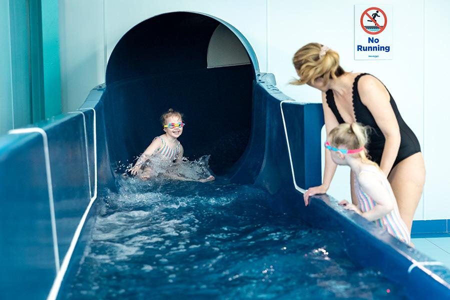 going down the flume at Felixstowe Beach Holiday Park in Suffolk