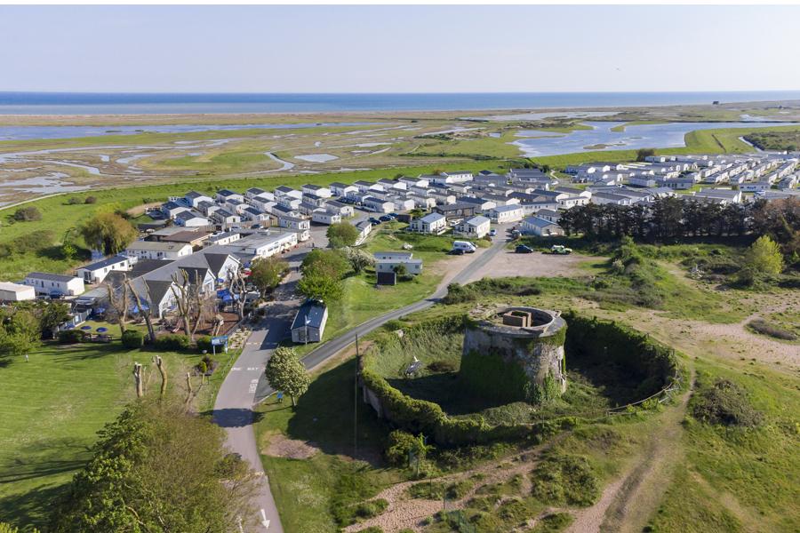 looking down over Rye Harbour, camber sands caravan Park in Sussex