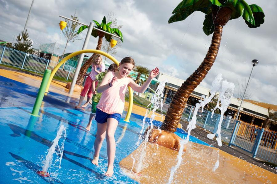 the outdoor splash area at Camber Sands Holiday Park