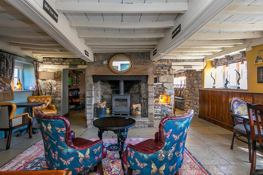 the pub with fire at Bowland fell Holiday Park
