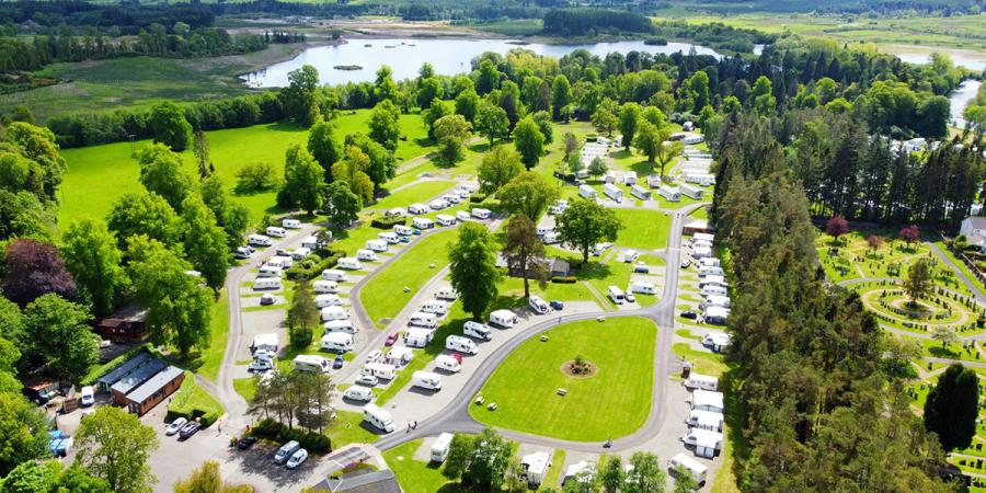 looking over Callander Woods Holiday Park from above
